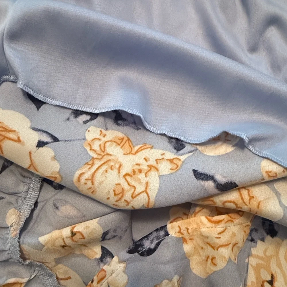 Mi Ami Women's Blue Yellow Floral Wrap Hi Low Midi Dress Size M - Picture 11 of 14